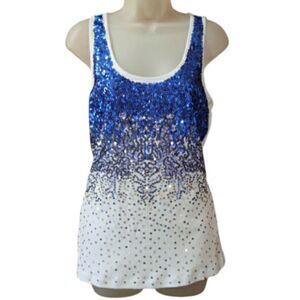 Dots Sequin Sleeveless Blue and White Tank Top